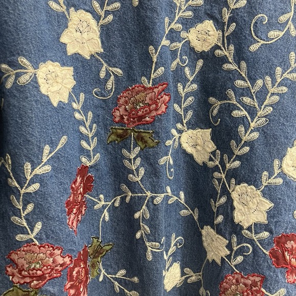 VTG Denim & Co Floral Denim Button Up Womens Large AOP Embroidered Y2K Flowers - Picture 8 of 10